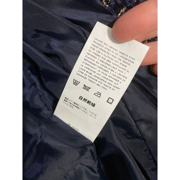 Puzuo tweed blazer jacket women’s size S navy gold metallic wool blend fringe - Picture 5 of 5